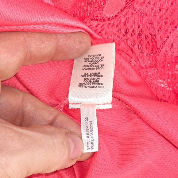 Eliza J Coral Sleeveless Lace Sheath Dress Womens 8 Scallop Hem Textured Overlay - Picture 6 of 16